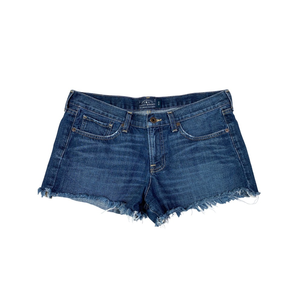 Lucky Brand The Cut Off Buckroe Beach Denim Shorts Women 8/29 Raw Hem Dark Wash
